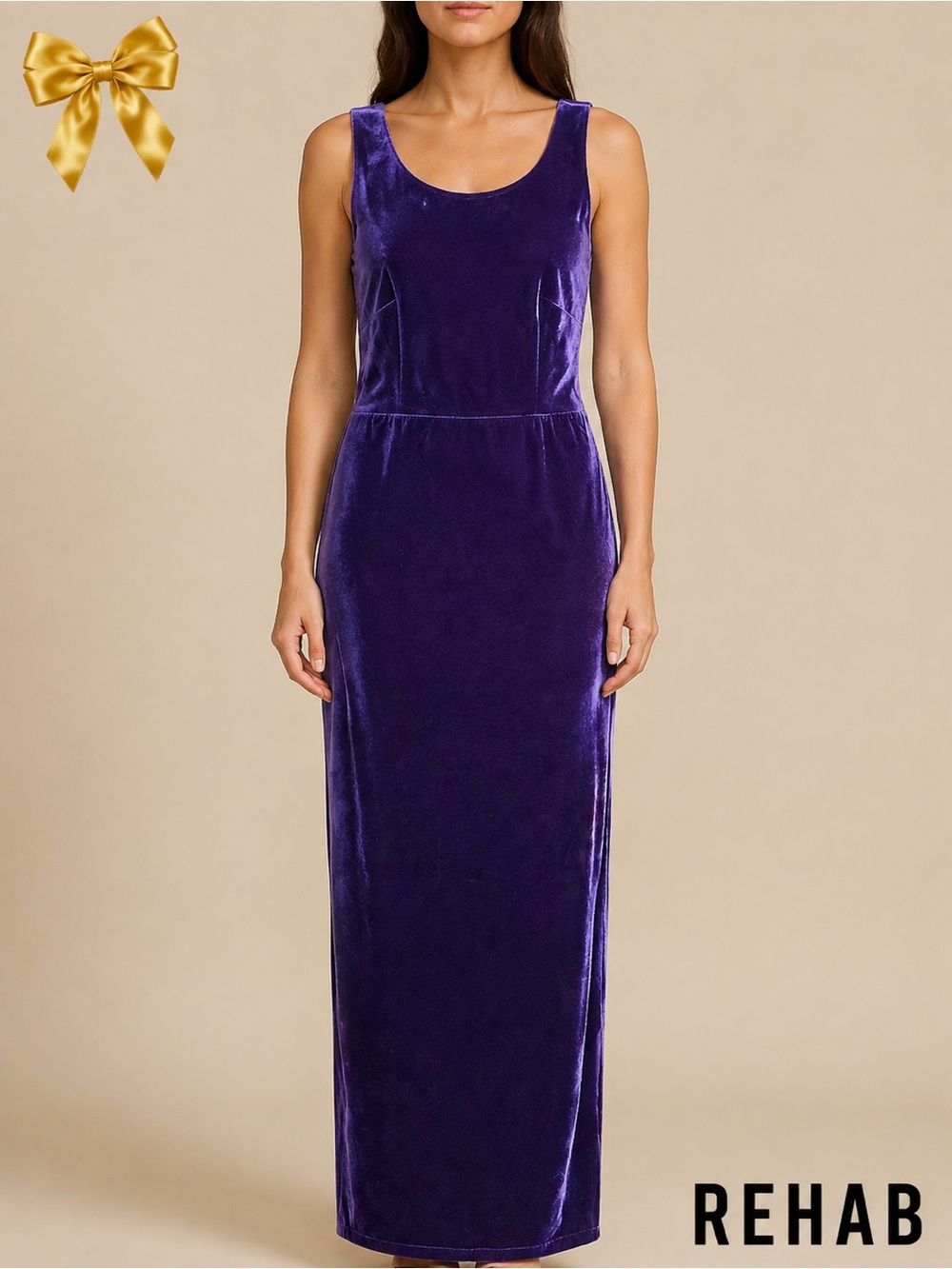 Rehab Purple Velvet Open-Back Maxi Dress Size Small
